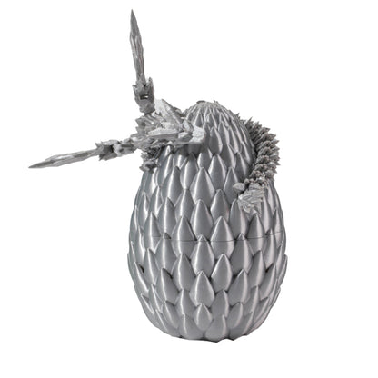 3D Printed Dragon Egg Decoration with Dragon Chinese Style Ornament Silver