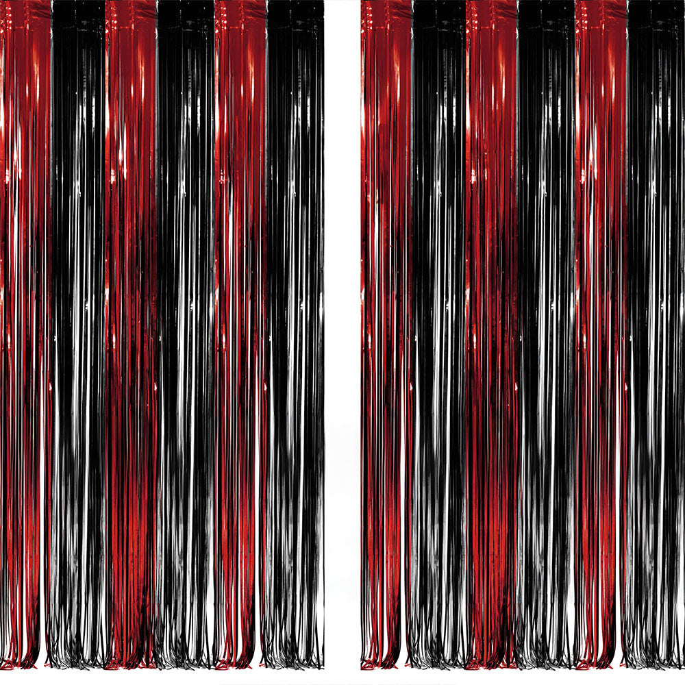 2 Pack 2m Black Red Halloween Tinsel Fringe Backdrop Curtains