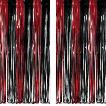 2 Pack 2m Black Red Halloween Tinsel Fringe Backdrop Curtains