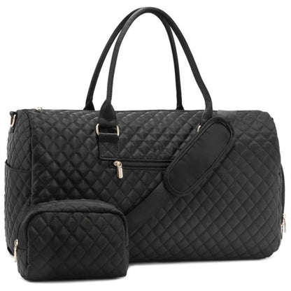 2Pcs Set Carry on Overnight Bags Large Travel Duffle Bag Weekend Tote Bag Yoga Gym Bag with Wet Pocket Black