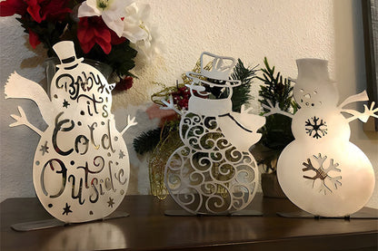 3Pcs Set Silvery Metal Christmas Snowman Home Interior Living Room Craft Ornaments Christmas Decor