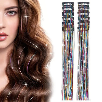 12-Piece Hair Tinsel Clip Kit Sparkly Fairy Hair Extensions for Glamorous Styling Colour Mixture