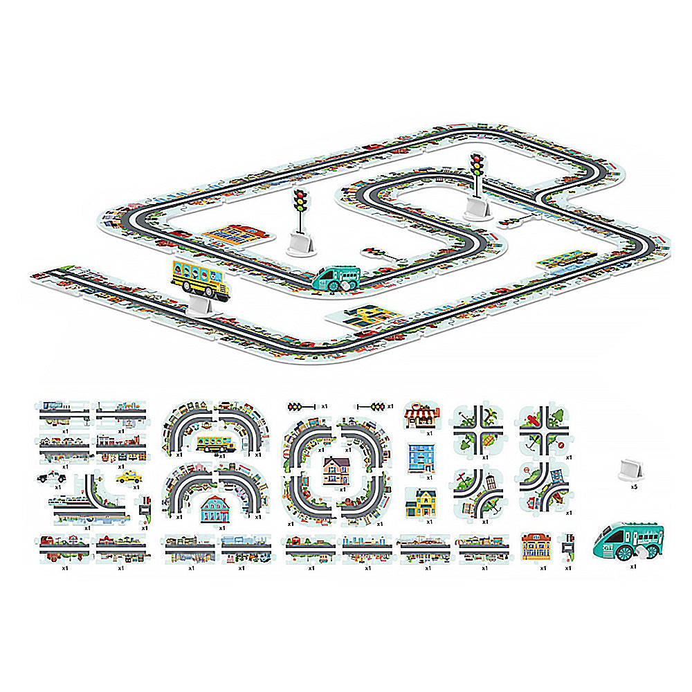 44-Piece DIY Assembling RailCar Set Puzzle Track Car Play Set RailCar Building Toys Educational Toys Light Blue