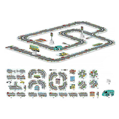 44-Piece DIY Assembling RailCar Set Puzzle Track Car Play Set RailCar Building Toys Educational Toys Light Blue