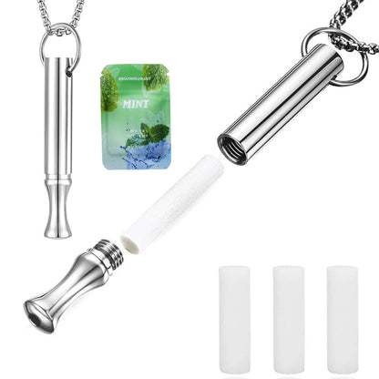 Mint Breathing Necklace with Fidget Ring for Stress Anxiety and Mindful Breathing-Silver
