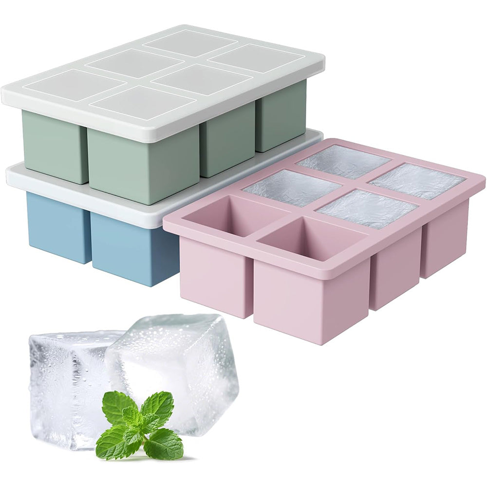 3Pcs Silicone Ice Cube Trays with Lid 18 Cavity Large Square Mold for Whisky Cocktail