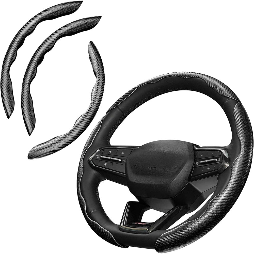 3 Piece Carbon Fiber Steering Wheel Cover Non-Slip Grip Protector