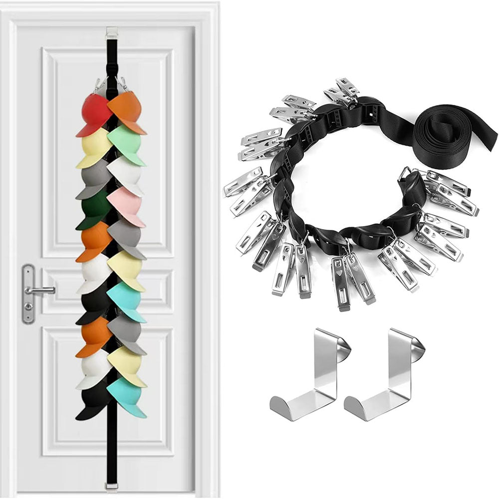 Over Door Hat Organizer with 1 Strap 20 Clips and 2 Door Hooks