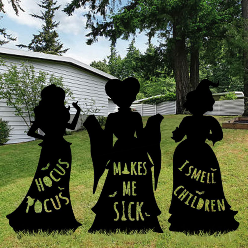 3Pcs Set Halloween Decorations Black Hocus Pocus Witches Signs with Stakes Outside Yard Lawn Decor