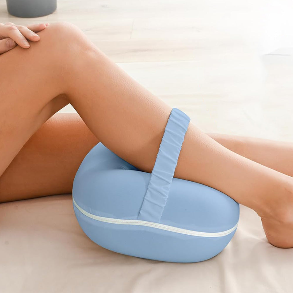 Knee Pillow with Ice Silk Pillowcase Leg Support Pillow with Elastic Strap for Side Sleeping