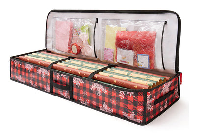 Wrapping Paper Storage Container Gift Wrap Organizer for Ribbon Accessories -Red