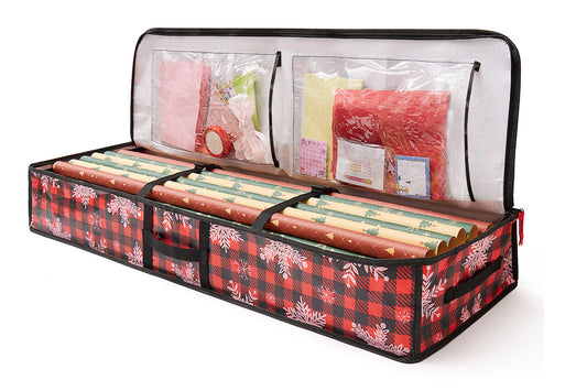Wrapping Paper Storage Container Gift Wrap Organizer for Ribbon Accessories -Red
