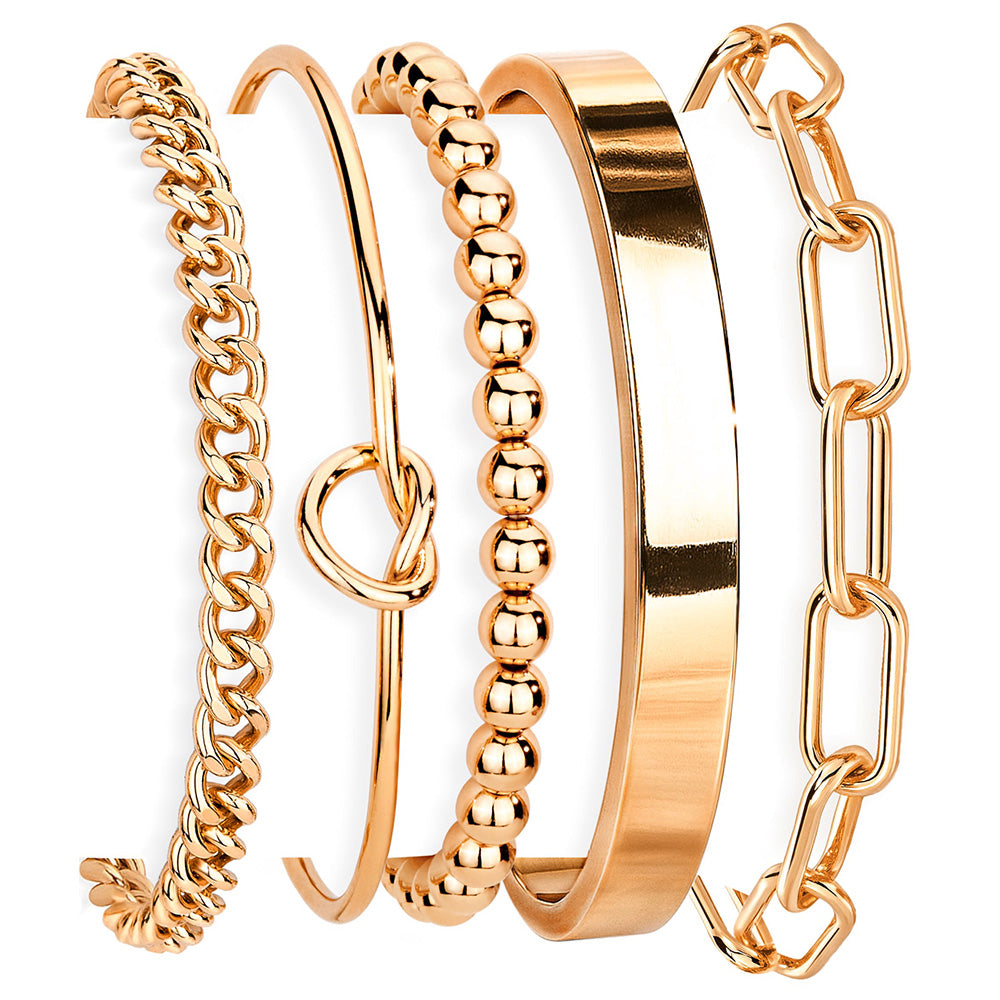 5PCS Gold Multi Layered Bracelets Stackable Gold Bangles Bracelet For Women