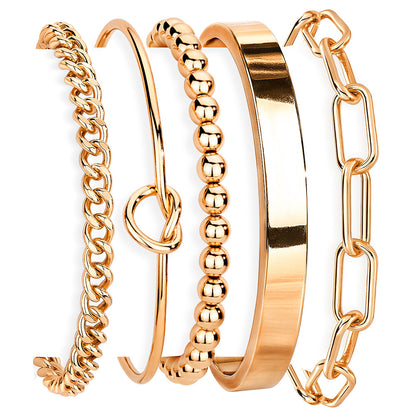 5PCS Gold Multi Layered Bracelets Stackable Gold Bangles Bracelet For Women