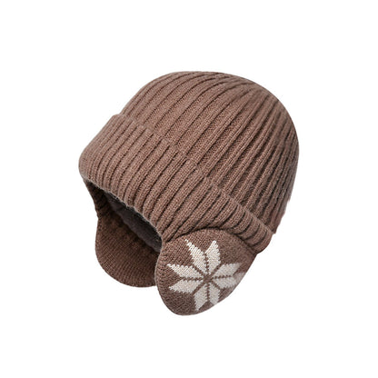 Unisex Winter Knit Earflap Beanie Hat Warm Ear Flap Hat with Knit Brimmed Ski Cap Coffee