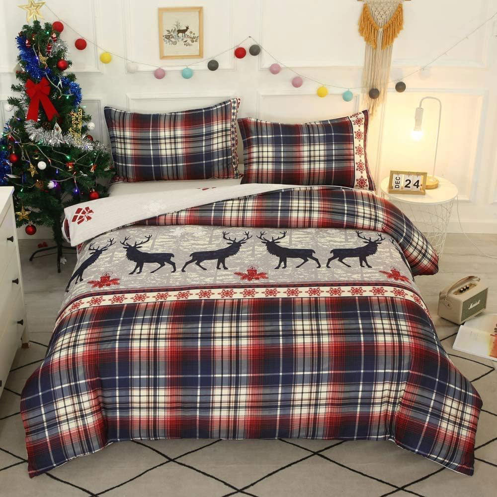 Christmas Pattern Bedding Set Xmas Style Duvet Cover Pillowcase  Home Decor Style 1