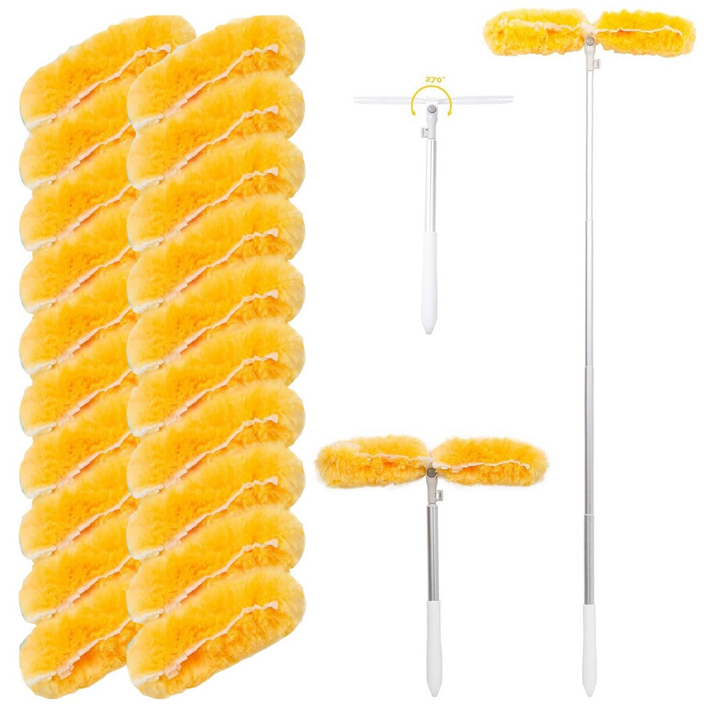 Extendable Duster Handle with 20 Refills Microfiber Dusting Pads for Ceiling-Yellow