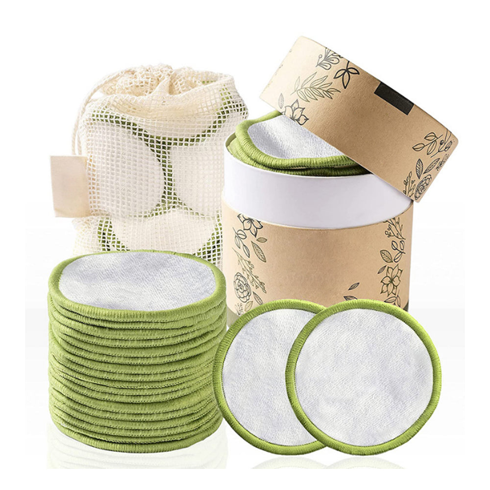 Set of 20Pcs Reusable Makeup Remover Pads Eco-Friendly Bamboo Cotton Pads Green