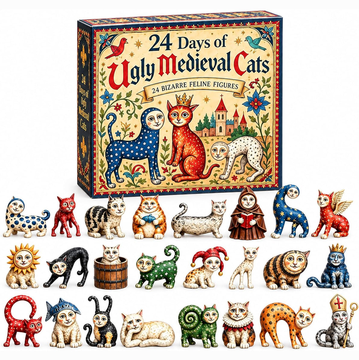 Medieval Cat 24 Day Christmas Advent Calendar with 3D Cat Figures for Adults