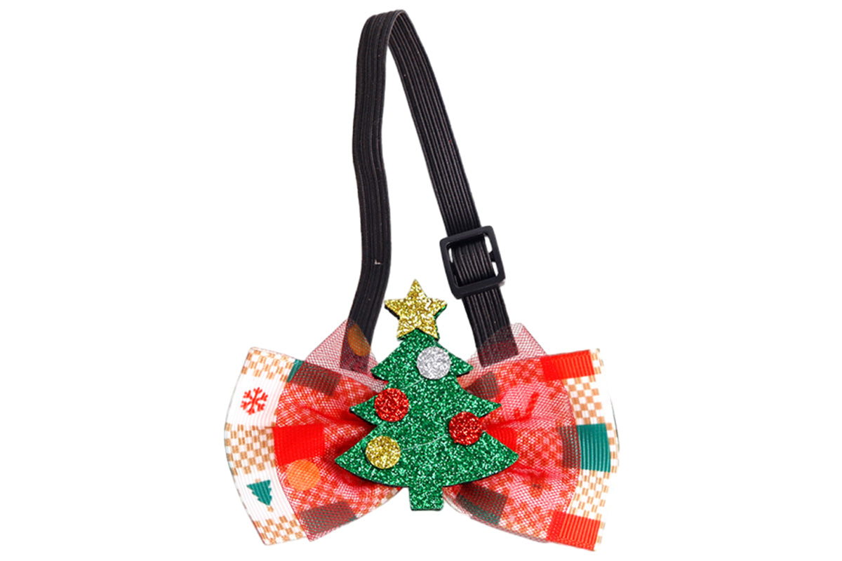 Christmas Pet Bow Tie With Bell and Bow Dog Bow Tie Cat Kitten Plaid Collar-Style 1