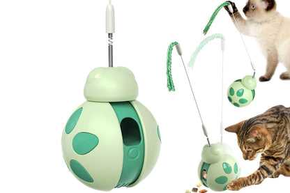 Interactive Cat Toys Tumbler Ladybug with Teaser Wand Cat Treat Dispenser Toy -Green
