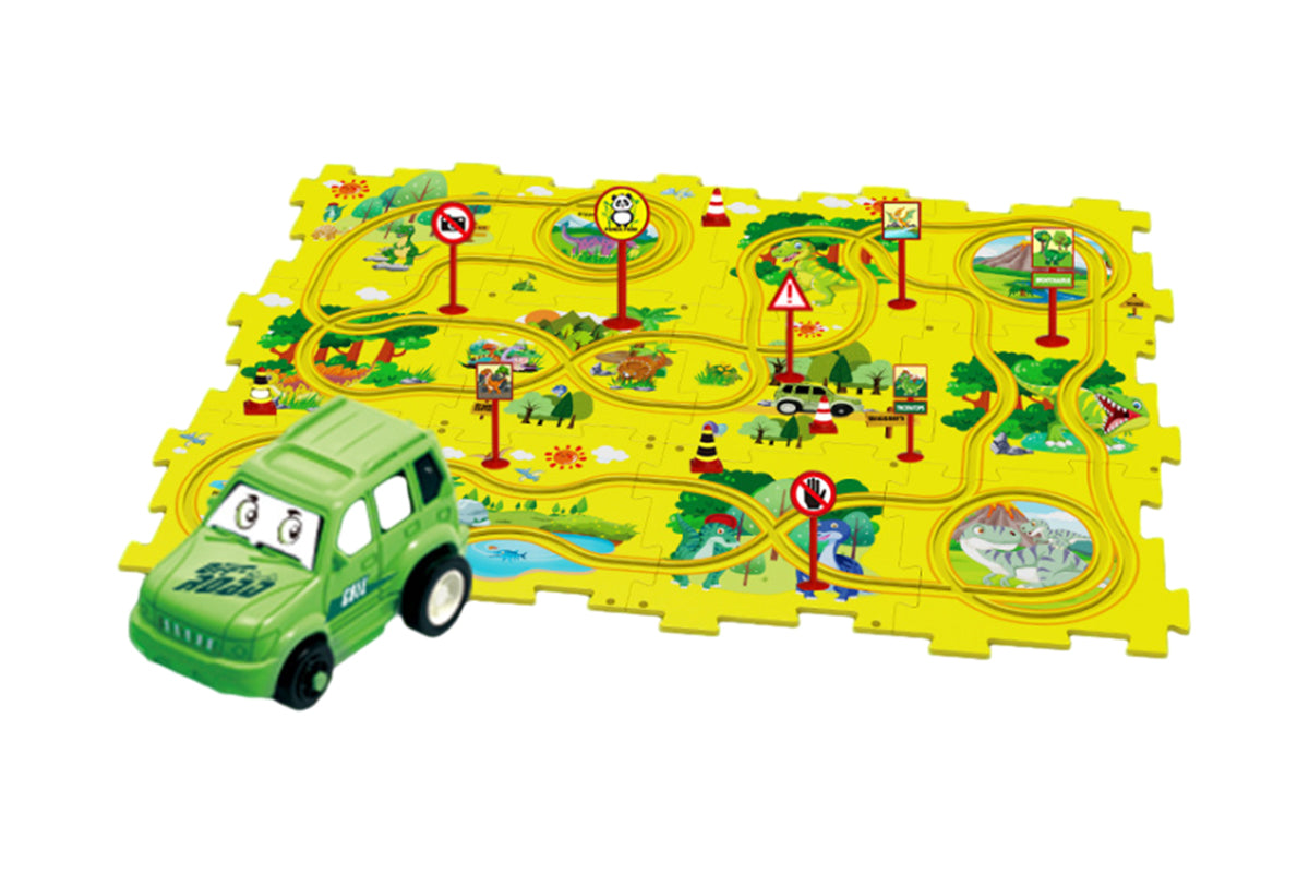 DIY Car Track Puzzle Play Set With A Cute Vehicle Preschool Educational Montessori Toy-Style 1