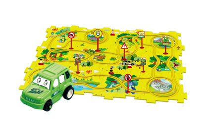 DIY Car Track Puzzle Play Set With A Cute Vehicle Preschool Educational Montessori Toy-Style 1