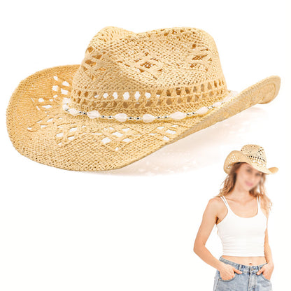 Wide Brim Straw Cowboy Hat with Shapeable Brim