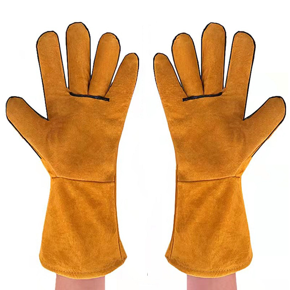 Double Layer Leather Welding Gloves Heat Resistant Fireproof Protective Safety Gloves Yellow