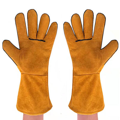 Double Layer Leather Welding Gloves Heat Resistant Fireproof Protective Safety Gloves Yellow