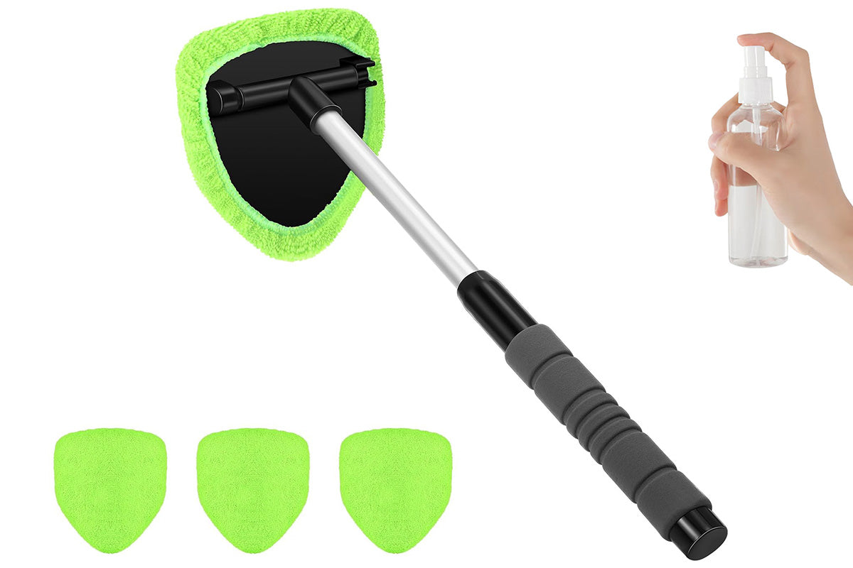 Car Window Cleaner with 4 Washable Microfiber Pads - Green
