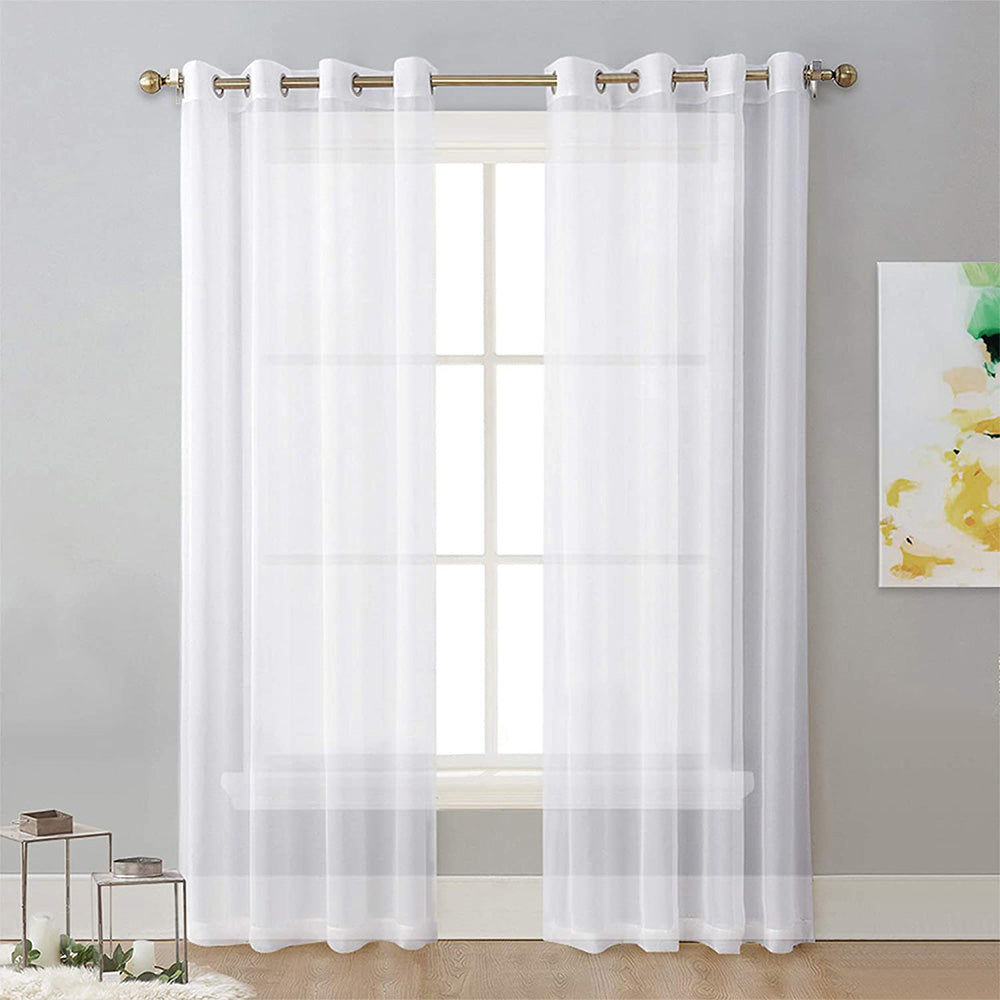 2-Panel 210x134cm Voile Curtain Window Drape Sheer Curtain with Rod-Holes White