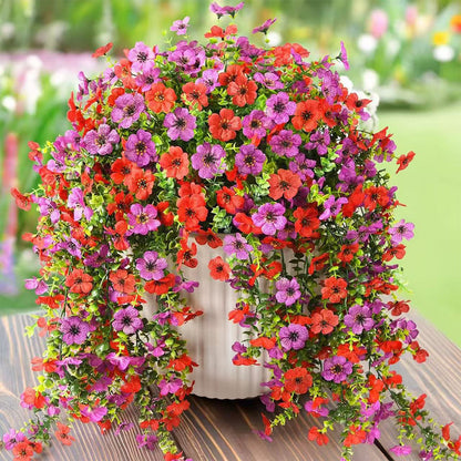 2Pcs Artificial Flowers Outdoor Hanging Faux Floral Decor for Planter Basket Window Box-Red