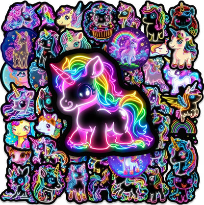 5 Sets Neon Unicorn Waterproof Stickers 50 Pieces Per Set for Water Bottles