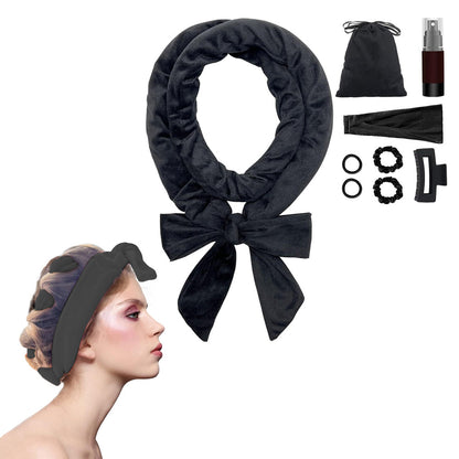 Heatless Curling Rod Headband Set Lazy No Heat Overnight Hair Curler Headband Ties for Women Girls Black