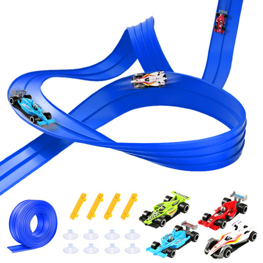 5-Meter Flexible Race Car Ramp Track Toy Set with Suction Cups Blue Outdoor Indoor