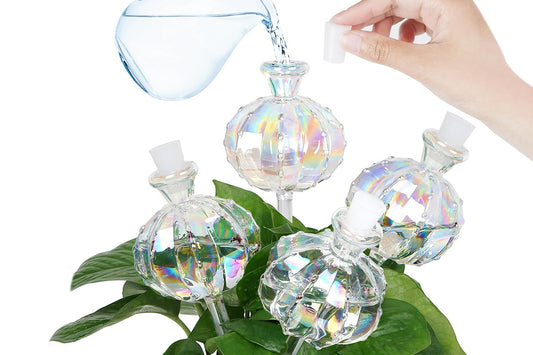4Pcs Self Watering Globes Automatic Plant Watering Stakes for Indoor Outdoor Potted Plants-Iridescent