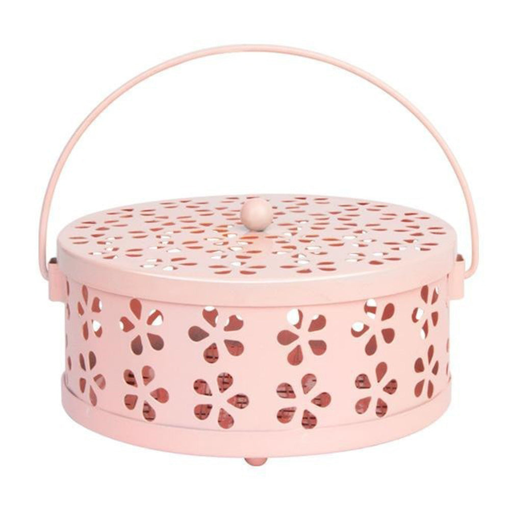 Metal Mosquito Coil Holder with Lid Portable Hanging Incense Burner Box Pink