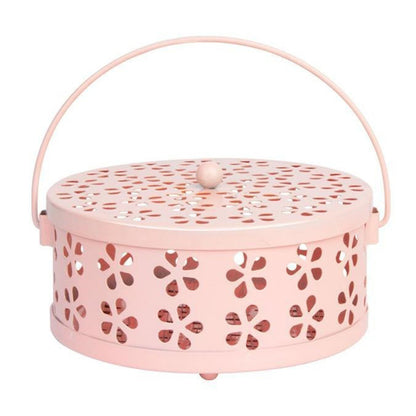 Metal Mosquito Coil Holder with Lid Portable Hanging Incense Burner Box Pink