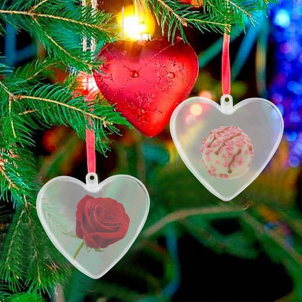 20Pcs Clear Fillable Christmas Hanging Ornaments Heart Shape Baubles Wedding Favours Xmas Decoration