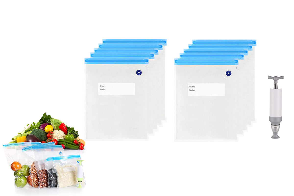 10Pcs Reusable Vacuum Sealer Bags with Manual Pump