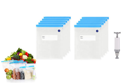 10Pcs Reusable Vacuum Sealer Bags with Manual Pump