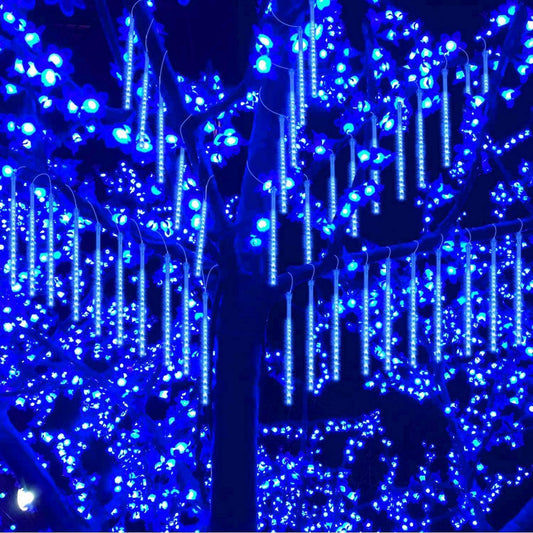 Christmas Meteor Shower Lights 8 Tube 288 LEDs Solar Powered Lights Christmas Decoration Lamps Meteor Shower Rain Lights for Christmas Holiday Party Home Patio Party -Blue