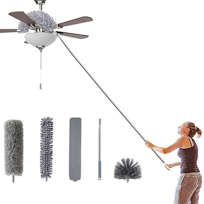 5-in-1 Extendable Duster Cleaning Kit with 2.5m Telescopic Pole and Washable Microfiber Heads
