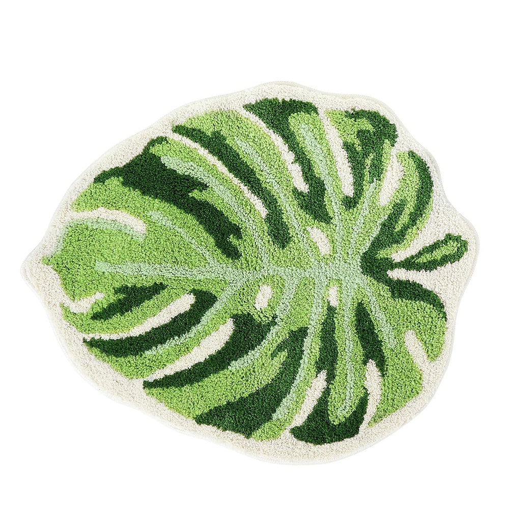 Faux Sherpa Bathroom Mat Monstera Leaf Design Non Slip Washable Rug for Bathroom Floor