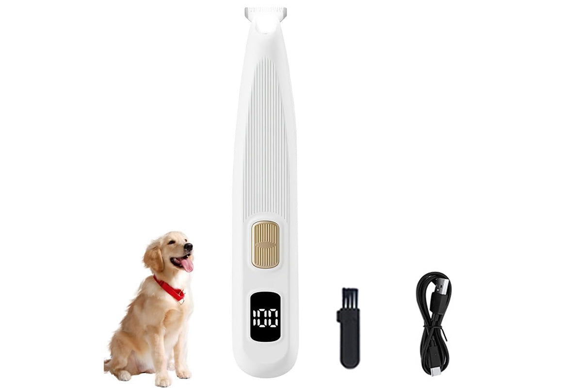 Electric Dog Paw Trimmer with LED Light Digital Display Dual Speed Pet Groomer-White