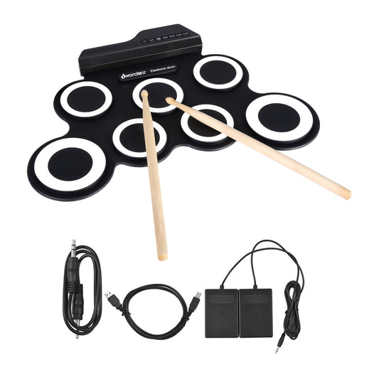 7-Pad Electronic Drum Set Roll-up Drum Practice Pads for Kids White