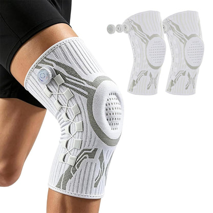 Knee Brace with Dial Adjustment System and Spring Support Strips-White