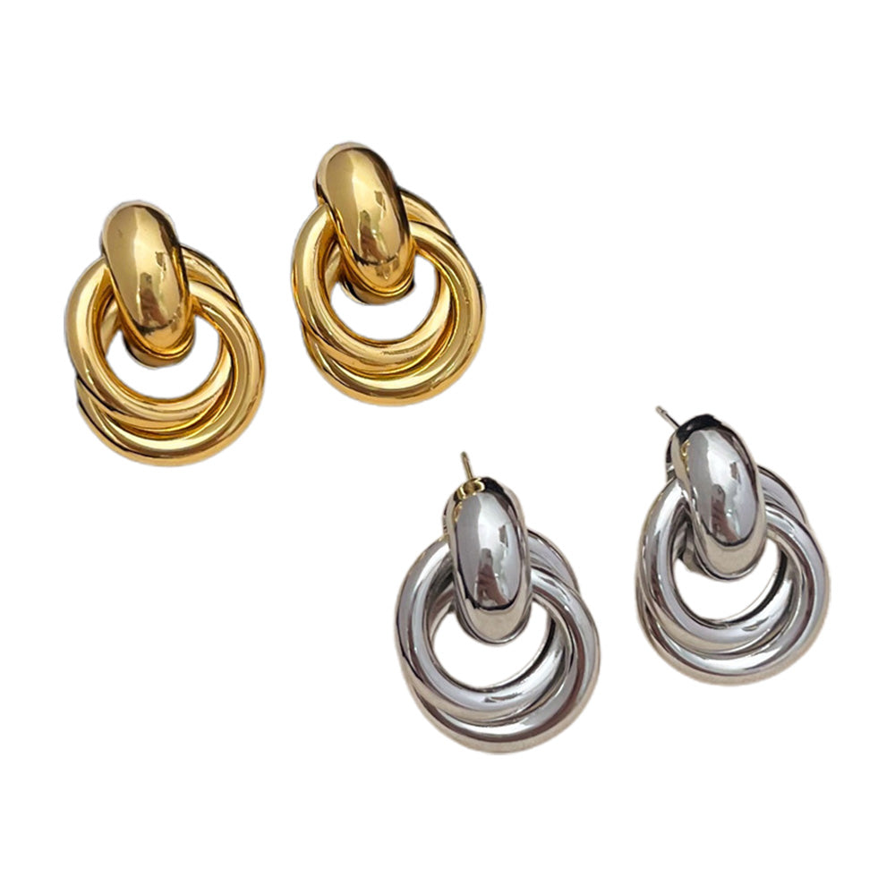 2 Pairs Women’s Geometric Dangle Drop Earrings with Large Knot Design