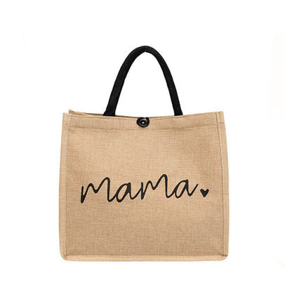 Jute Tote Bag with Handle Reusable Handbags Burlap Tote Mama Bag Style 1